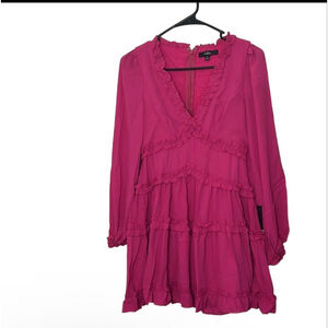 NWT Lulus Simply Darling Magenta Ruffled Long Sleeve Mini Dress - Size Large